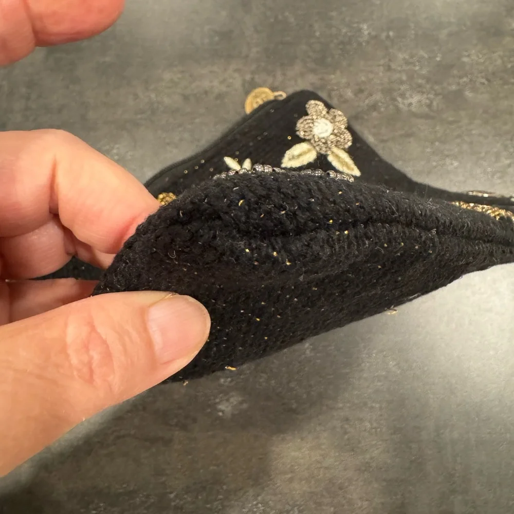America and Beyond‎ Black and Gold Floral Beaded Clutch